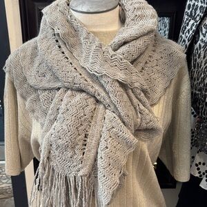 Frenchi Light Gray Knit Fringe Scarf Wrap